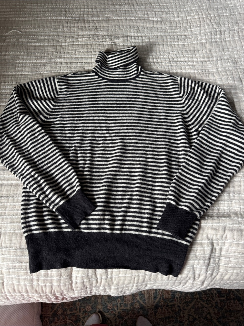7 For All Mankind Black and White Striped Turtleneck Sweater